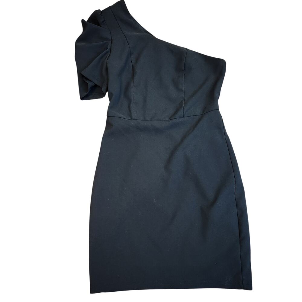 Lulus Stay Gorgeous Black One Shoulder Puff Sleeve Mini Dress Size M